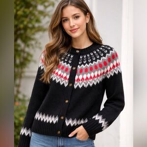NWT Style & Co. Black Fair Isle Button-Up Cardigan Size S